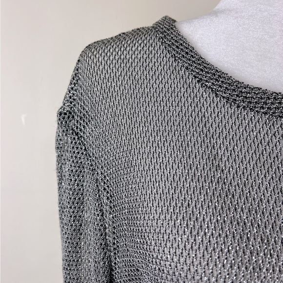 Cachet | Vintage 90s Mesh Metallic Cardigan Silver Black Rhinestone Buttons | M - Picture 5 of 11